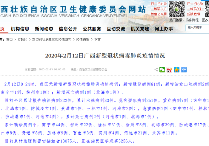 广西新型冠状病毒最新消息2020年2月13日（广西新冠病毒感染最新消息今天）